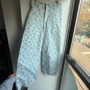 Zara The Marine Straight Blue Daisy Raw Hem Size 6